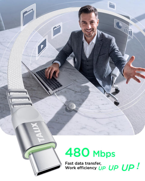 TALIX  Single-Pull Retractable USB C to USB C Cable 240W