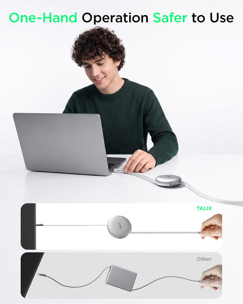 TALIX  Single-Pull Retractable USB C to USB C Cable 240W