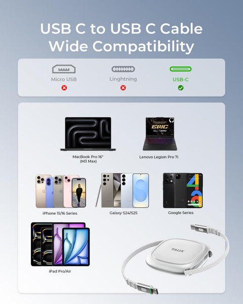 TALIX 240W Retractable USB C Cable
